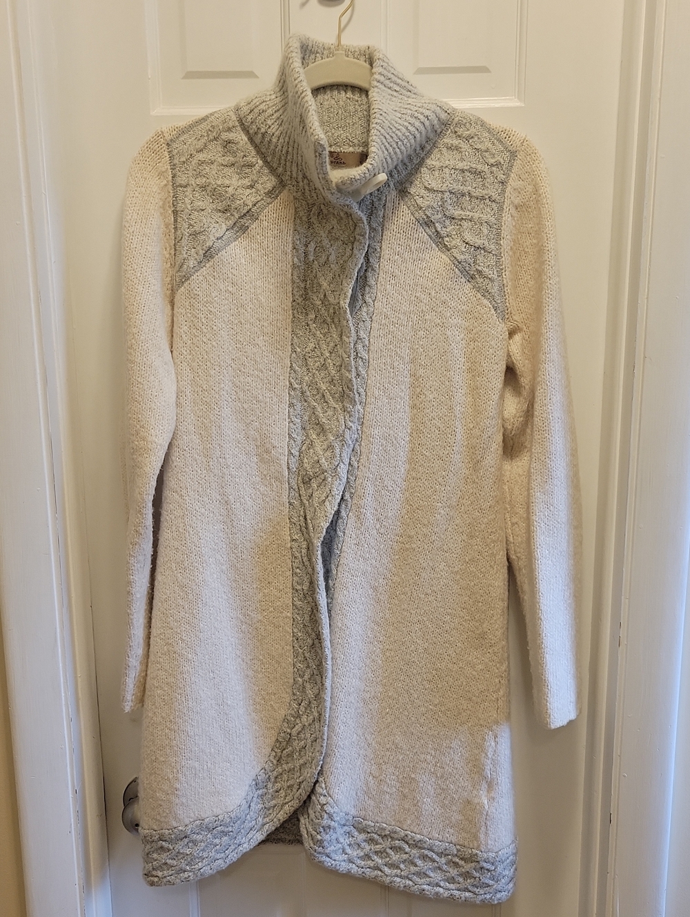 Prana Angelica Duster Cream with Light Gray Cable Trim Small